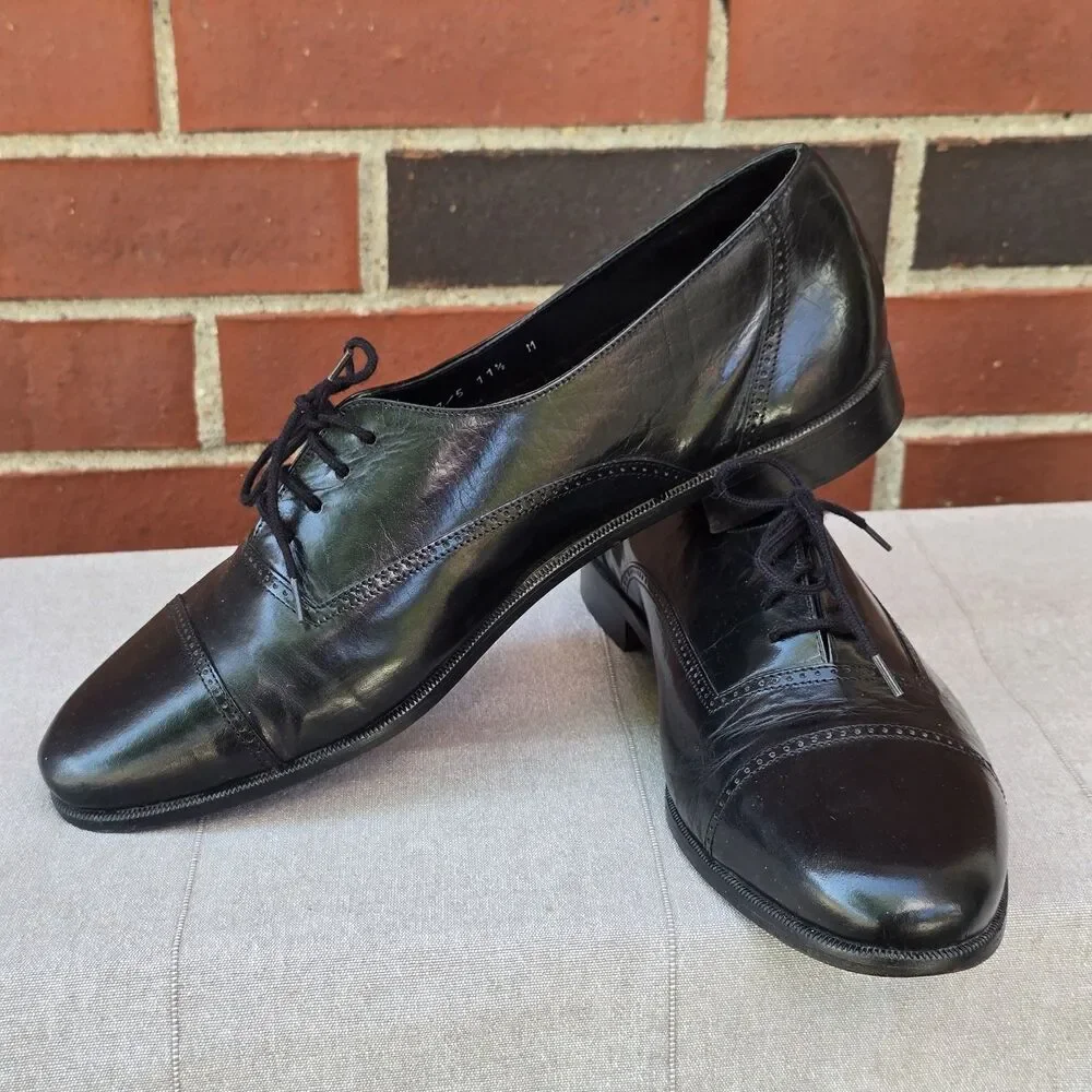 Stanley Blacker Black Leather Oxford Dress Shoes - Mens 11 1/2 M Made In Italy